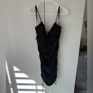 Black party mini dress with silver gems